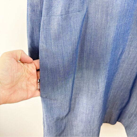 BCBG Maxazria Ajax Blue Chambray Mini Full Shirtdress Bell‎ Sleeve Small - Picture 6 of 15